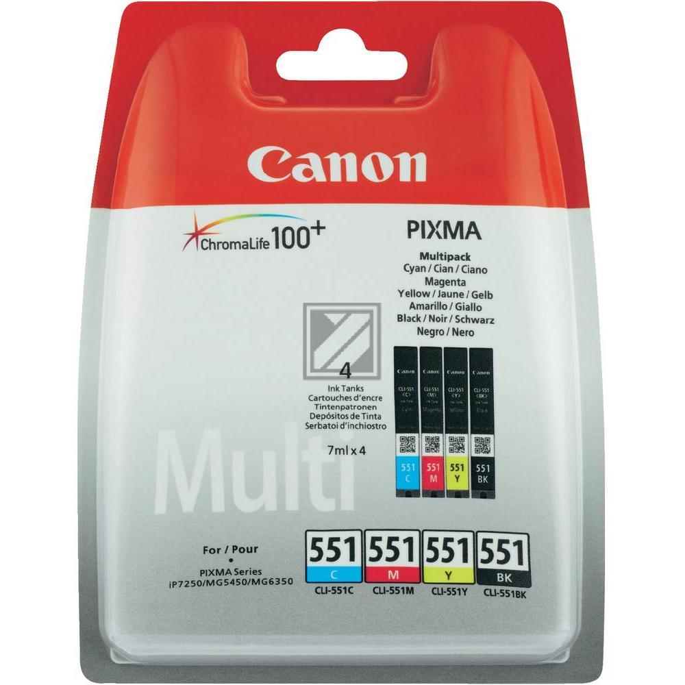 ORIGINAL Canon Multipack Schwarz / Cyan / Magenta / Gelb CLI-551 CMYBK 6509B009 4 Tintenpatronen: CLI-551BK + CLI-551C + CLI-551M + CLI-551Y