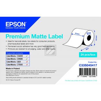 ORIGINAL Epson Etiketten S045417 C33S045417 Normalpapier, matt beschichtet, 51mm x 35m, VE=1
