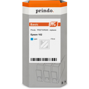 ORIGINAL Prindo Druckerpatrone Cyan PRIET03R240 Classic 70ml Prindo Classic: Die Premium Alternative, volle Funktionsfï¿½higkeit, mit Fï¿½llstandsanzeige - kompatibel mit Epson 102 (C13T03R240)