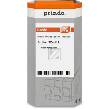 Prindo Schriftbandkassette (Basic) schwarz/transparent (PRSBBTZE111) ersetzt TZE-111