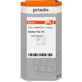 Prindo Schriftbandkassette (Basic) schwarz/transparent (PRSBBTZE151) ersetzt TZE-151