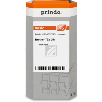 Prindo Schriftbandkassette (Basic) schwarz/weiß (PRSBBTZE251) ersetzt TZE-251