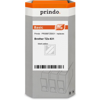 Prindo Schriftbandkassette (Basic) schwarz/gelb (PRSBBTZE631) ersetzt TZE-631