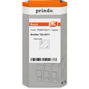 Prindo Schriftbandkassette (Basic) schwarz/weiß (PRSBBTZES211) ersetzt TZE-S211