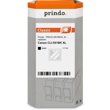 ORIGINAL Prindo Druckerpatrone Schwarz PRICCLI551BKXL Classic XL 11ml Prindo Classic: Die Premium Alternative, volle Funktionsfï¿½higkeit, mit Fï¿½llstandsanzeige - kompatibel mit Canon CLI-551bk XL (6443B001)