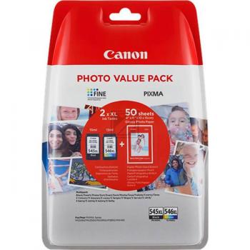 ORIGINAL Canon Value Pack Schwarz / mehrere Farben PG-545XL CL-546XL Photo Value Pack 8286B006 2 Tintenpatronen: PG-545XL + CL-546XL + 50 Blatt 10 x 15 cm Foto Papier glossy