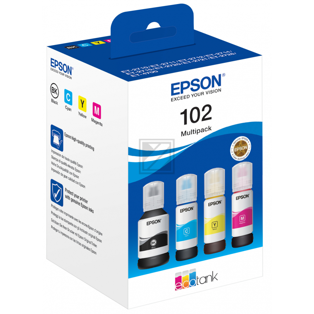 Epson Tintennachfllflschchen gelb, magenta, schwarz, cyan (C13T03R640, 102)