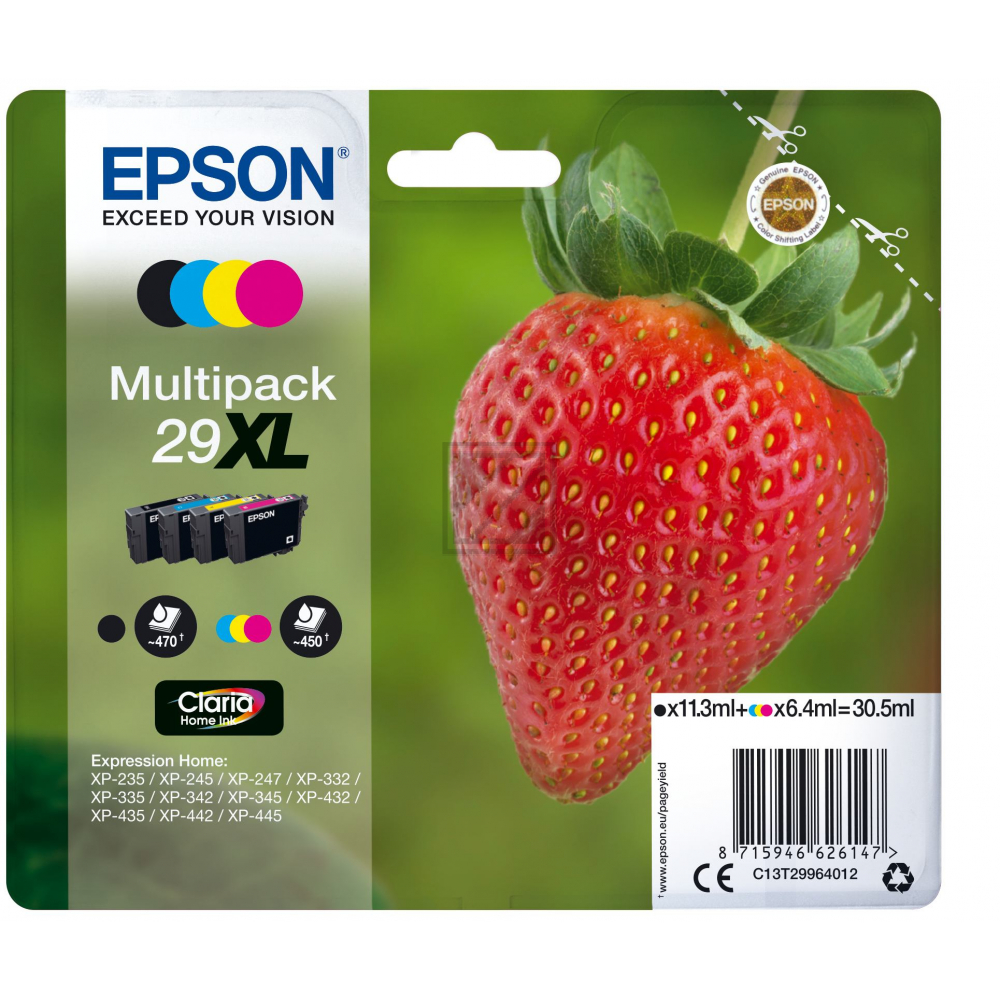 Epson Tintenpatrone gelb, magenta, schwarz, cyan HC (C13T29964012, T2996)