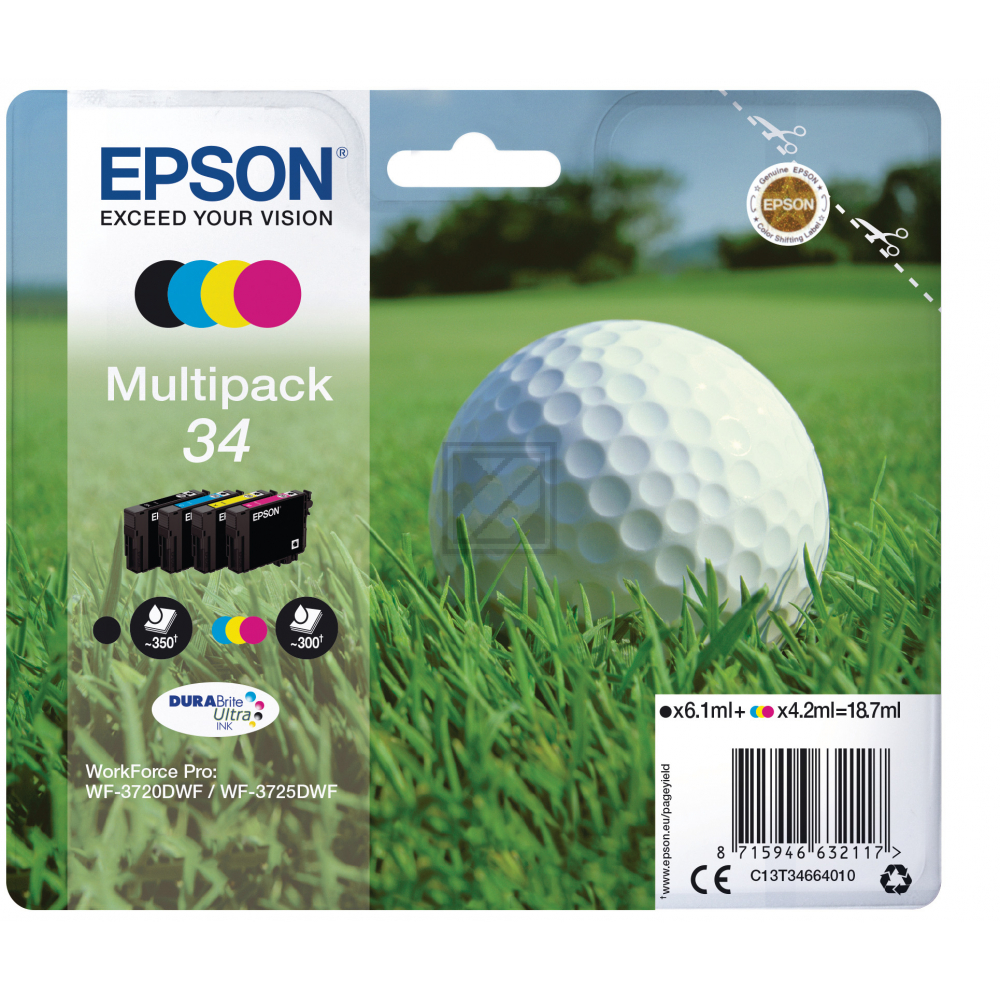 Epson Tintenpatrone gelb, magenta, schwarz, cyan (C13T34664010, T3466)