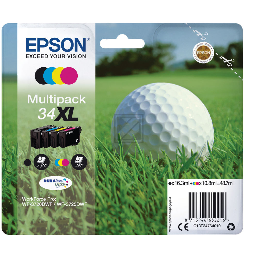 Epson Tintenpatrone gelb, magenta, schwarz, cyan HC (C13T34764010, T3476)