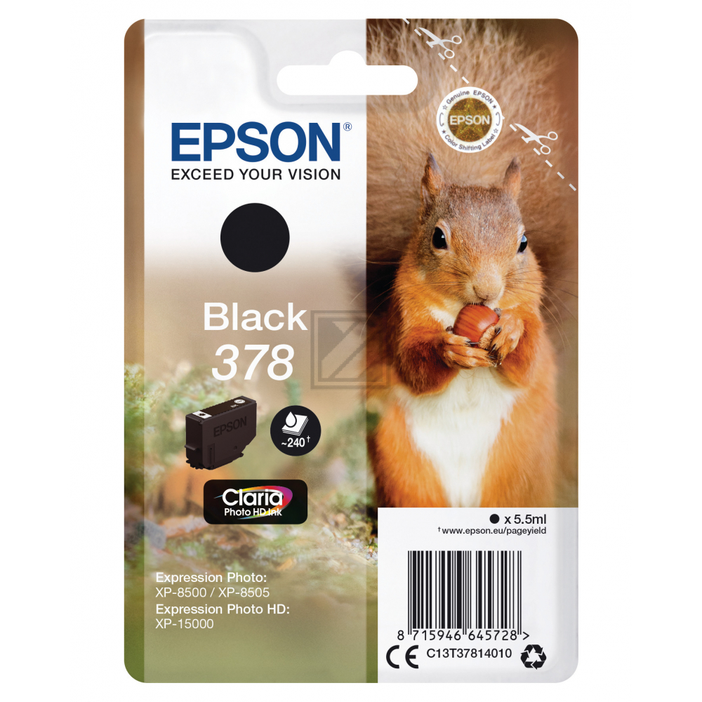 Epson Tintenpatrone schwarz (C13T37814010, 378)