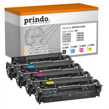 ORIGINAL Prindo Value Pack Schwarz / Cyan / Magenta / Gelb PRTHPCC530A Classic Rainbow 4 Toner: 1x PRTHPCC530A + 1x PRTHPCC531A + 1x PRTHPCC532A + 1x PRTHPCC53A