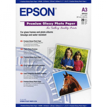 Epson Premium Glossy Photo Paper DIN A3 Fotopapier glnzend wei 20 Seiten DIN A3 (C13S041315)