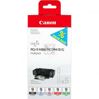 Canon Tintenpatrone photo cyan, photo magenta, schwarz matt, rot, grn (1033B013, PGI-9G, PGI-9MBK, PGI-9PC, PGI-9PM, PGI-9R)