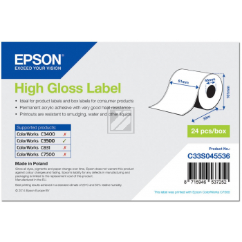 Epson High Gloss Etikettenrolle weiß 24 Stück (C33S045536)