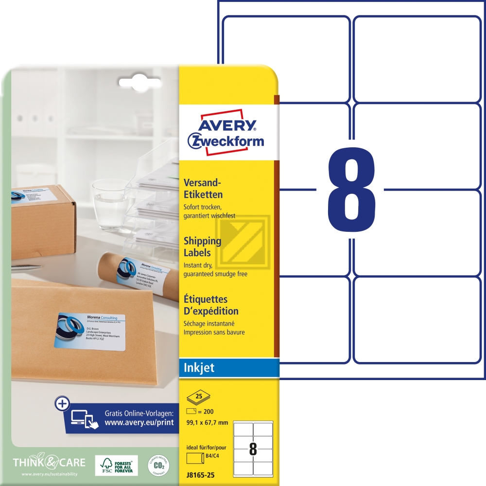 AVERY ZW. Adressetiketten 99,1x67,7mm J8165-25 weiss 200 Stck