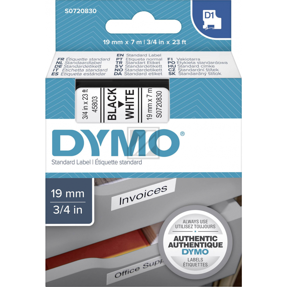 Dymo 45803 / S0720830 D1-Band 19mm schwarz auf wei