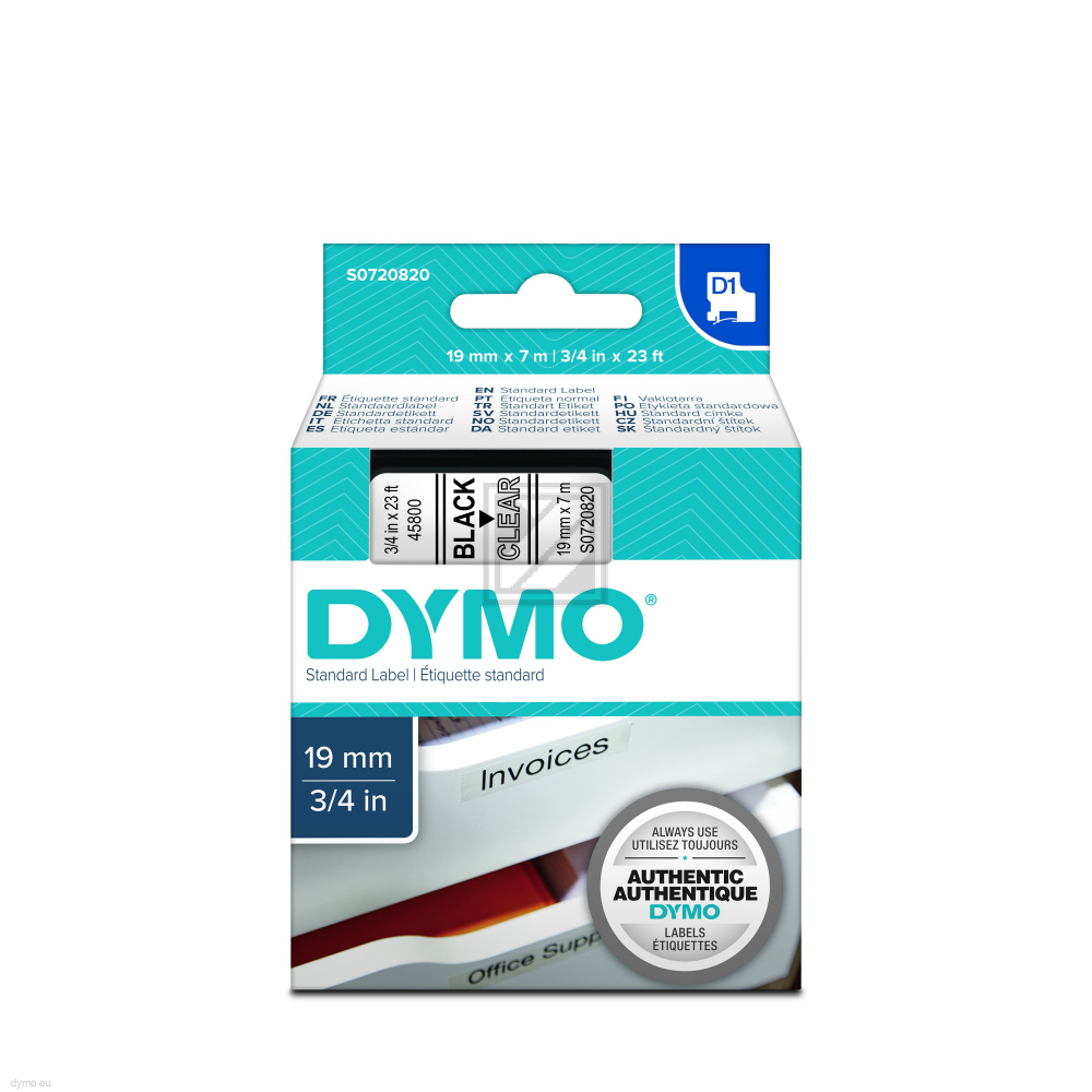 Dymo 45800 / S0720820 D1-Band 19mm schwarz auf Transparent