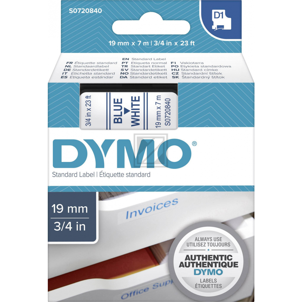 Dymo 45804 / S0720840 D1-Band 19mm blau auf weiß