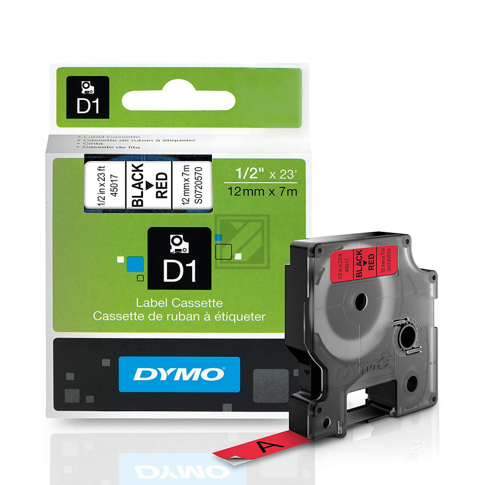 Dymo 45017 / S0720570 D1-Band 12mm schwarz auf rot