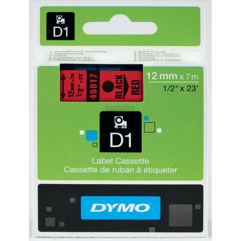 Dymo 45017 / S0720570 D1-Band 12mm schwarz auf rot