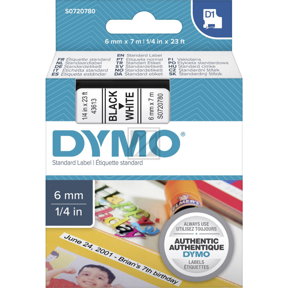 Dymo Schriftbandkassette schwarz/weiß (43613)