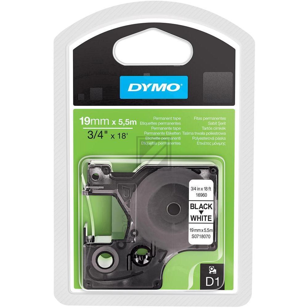 Dymo 16960 / S0718070 D1 Permanente Polyestertape 19mm schwarz auf wei