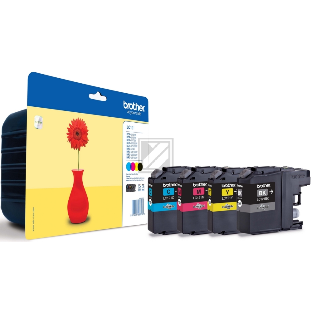 Brother Tintenpatrone gelb, magenta, schwarz, cyan (LC-121VALBPDR)
