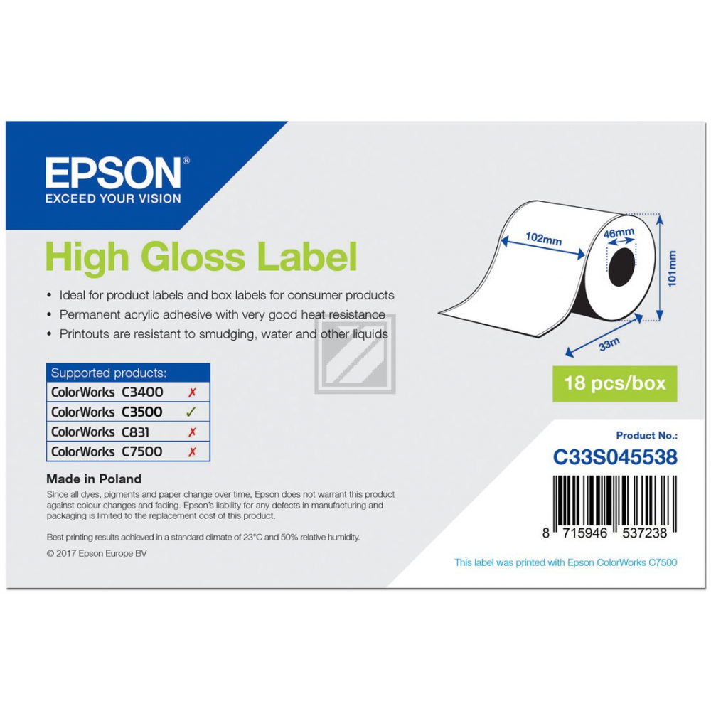 Original Epson C33S045538 Farbband