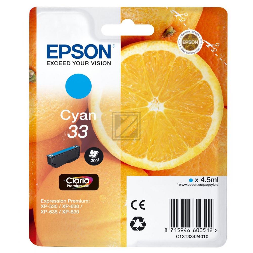 Original Epson C13T33424010 / 33 Tinte Cyan