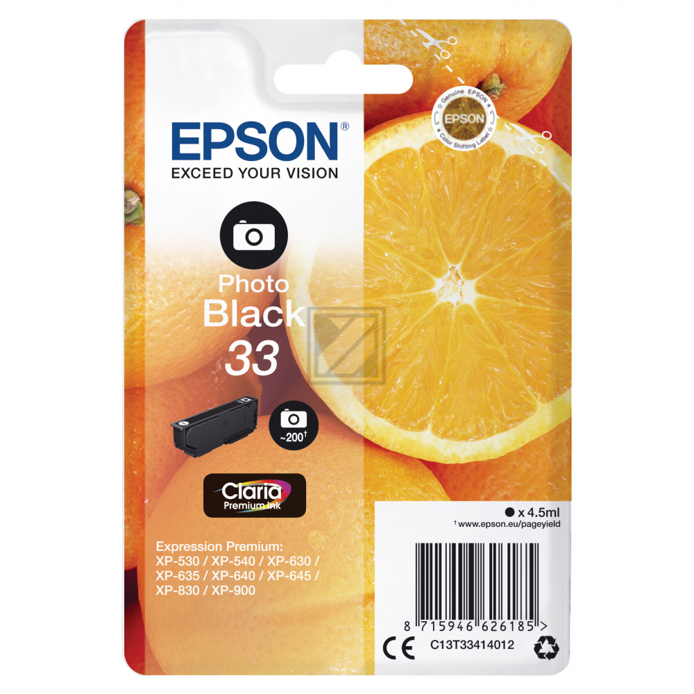 Original Epson C13T33414012 / 33 Tinte Foto Schwarz