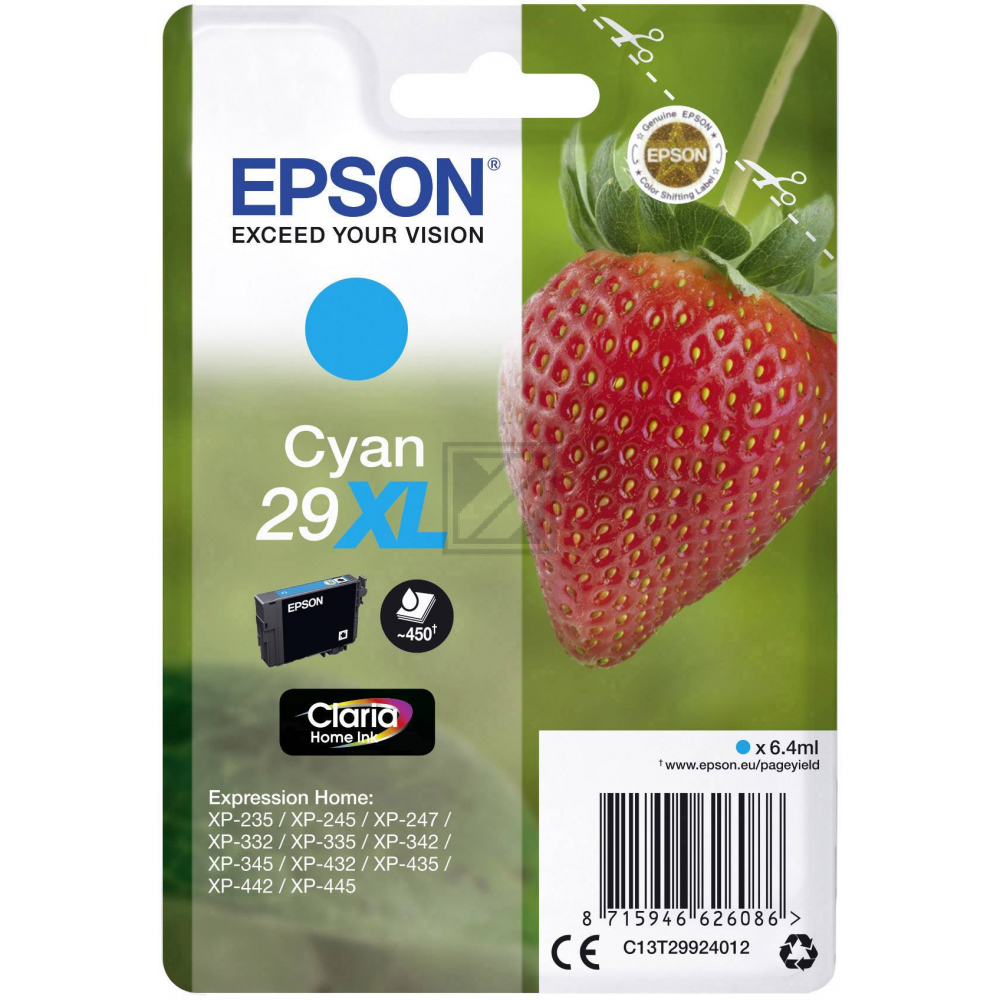 Original Epson C13T29924012 / 29XL Tinte Cyan XL