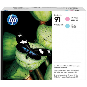 Original HP P2V37A91 / 91 Tinte Cyan, Magenta 3er Set
