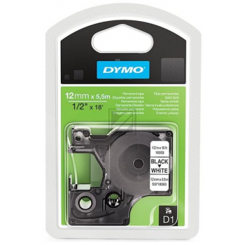 Dymo 16959 / S0718060 D1 Permanente Polyestertape 12mm schwarz auf wei
