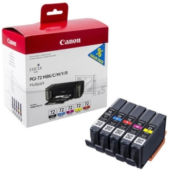 Canon Tintenpatrone gelb, magenta, schwarz matt, rot, cyan (6402B009, PGI-72C, PGI-72M, PGI-72MBK, PGI-72R, PGI-72Y)