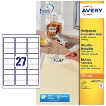 AZ Etiketten L4737REV-25 wei Inh.675 63,5 x 29,6 mm Avery Zweckform